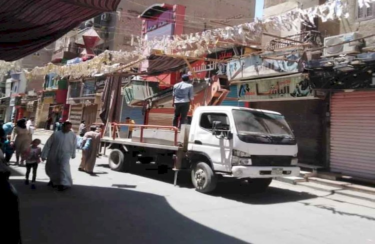 حملات مكثفة لرفع الاشغالات فى شوارع مراكز المنيا