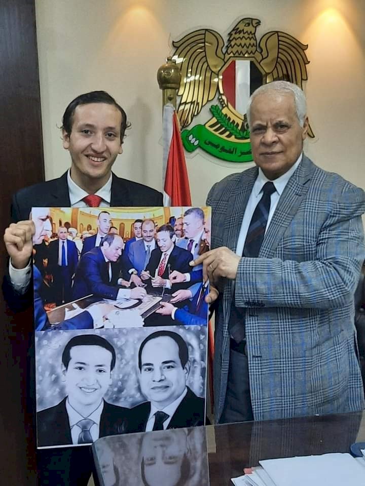 رئيس حزب مصر القومي يستقبل الشاب فادي مدحت الذي كرمه الرئيس السيسي