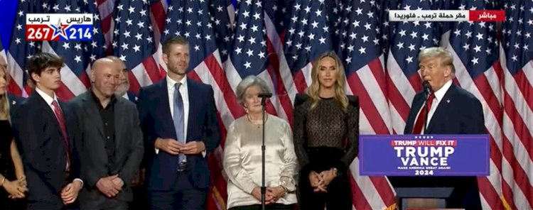 ترامب يدخل المنصة لإلقاء كلمته بعد فوزه بولاية بنسلفانيا رسميا