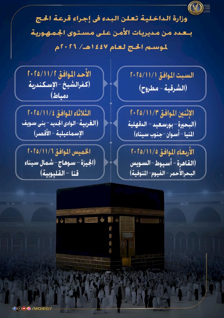 الداخلية تعلن البدء فى إجراء قرعة الحج