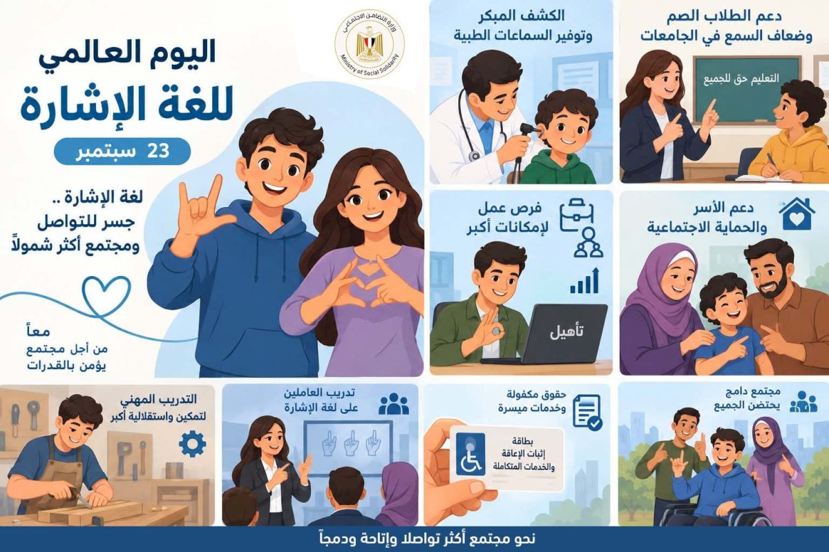 التضامن: تقدم خدمات تنمية المهارات اللغوية  للصم وضعاف السمع بمناسبة اليوم العالمي للغة للإشارة